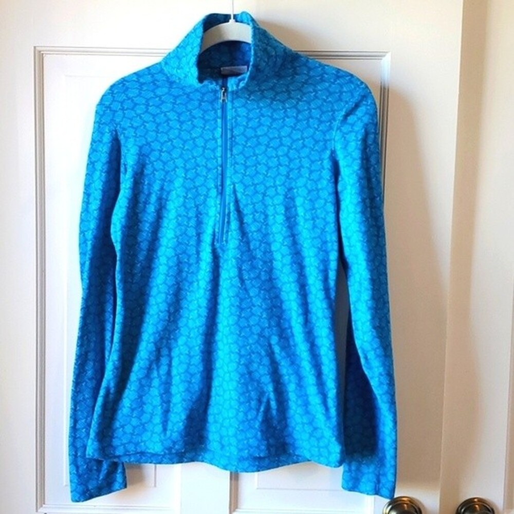 COLUMBIA WOMEN'S FLEECE QUARTER ZIP BLUE AQUA GEOMETRIC XS EXTRA SMALL